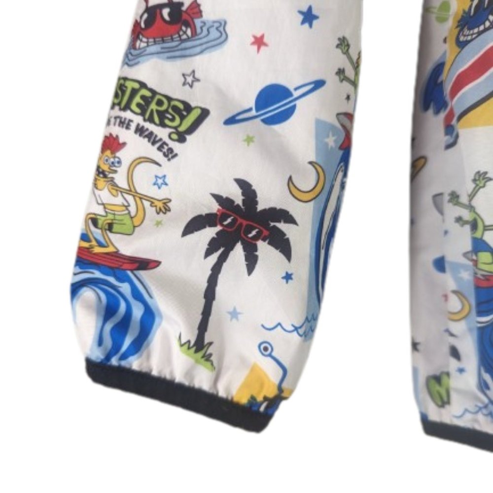 365 Kids Monster Shark Surfing Reversible Hooded Red Light Rain/Wind Jacket - Picture 6 of 12